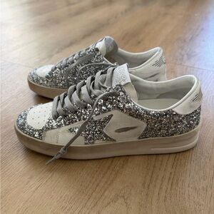 STARDAN Golden Goose White and Silver Glitter Sneakers